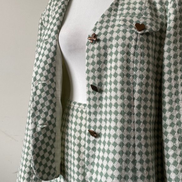 Vtg  LAUREN JEFFRIES Green & White Check SuitPattern Jacket & Skirt Size 14 - Picture 2 of 3